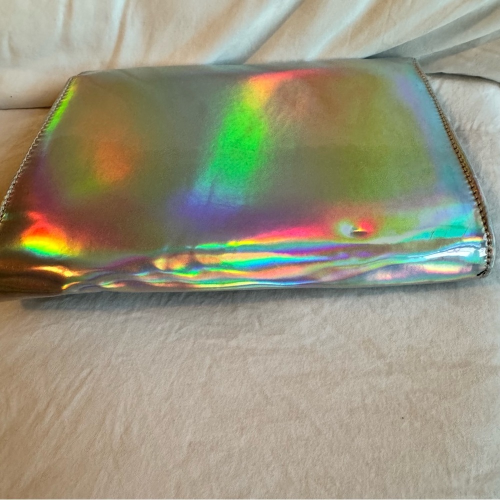 Holographic Clutch | Silver Chain Strap | Shiny Envelope Purse | Party Handbag - Picture 3 of 7